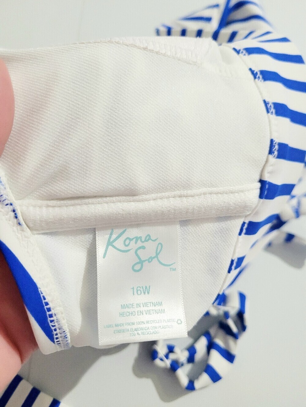 Kona Sol Blue White Stripe Bikini Swimsuit Set Top 16W Bottom XL Padded Beach - Picture 12 of 15